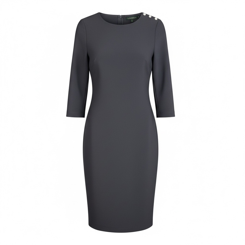 Lauren Ralph Lauren Black Sheath Dress | Button Shoulder Detail | Size 14